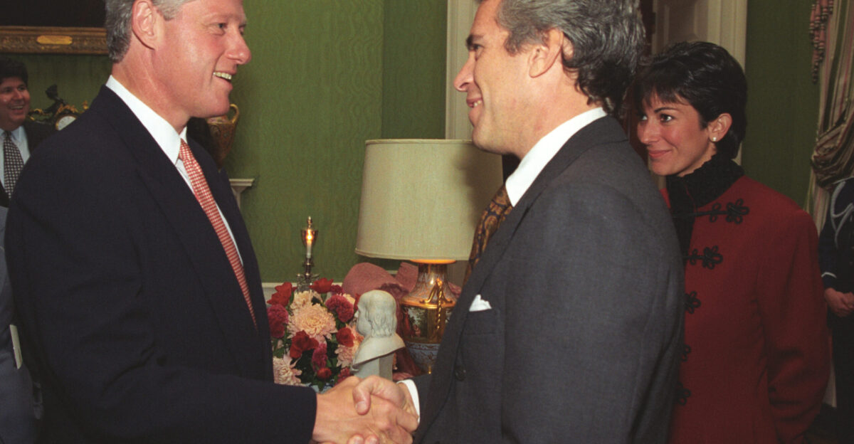 This picture was taken on Sept 29 1993 Epstein and Maxwell were photographed speaking with Clinton after the president made remarks at an event for donors to the White House restoration project