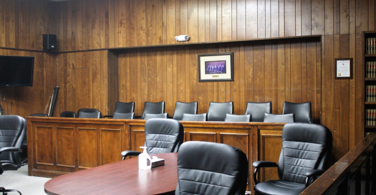 Jury box in 3rd floor courtroom of the Conway County Courthouse in Morrilton AR
