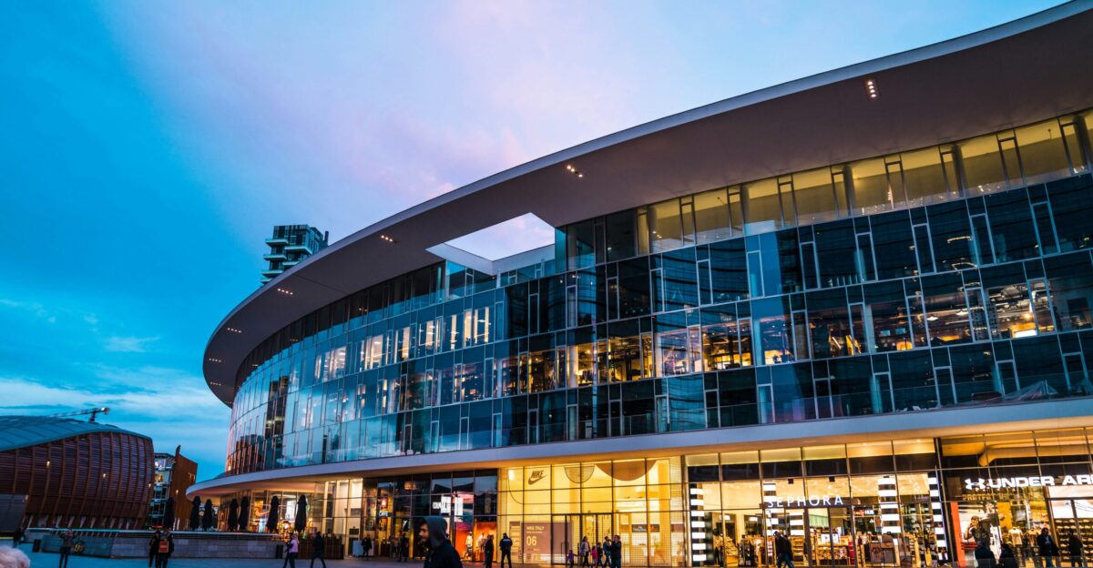 architectural photography of black and gray building