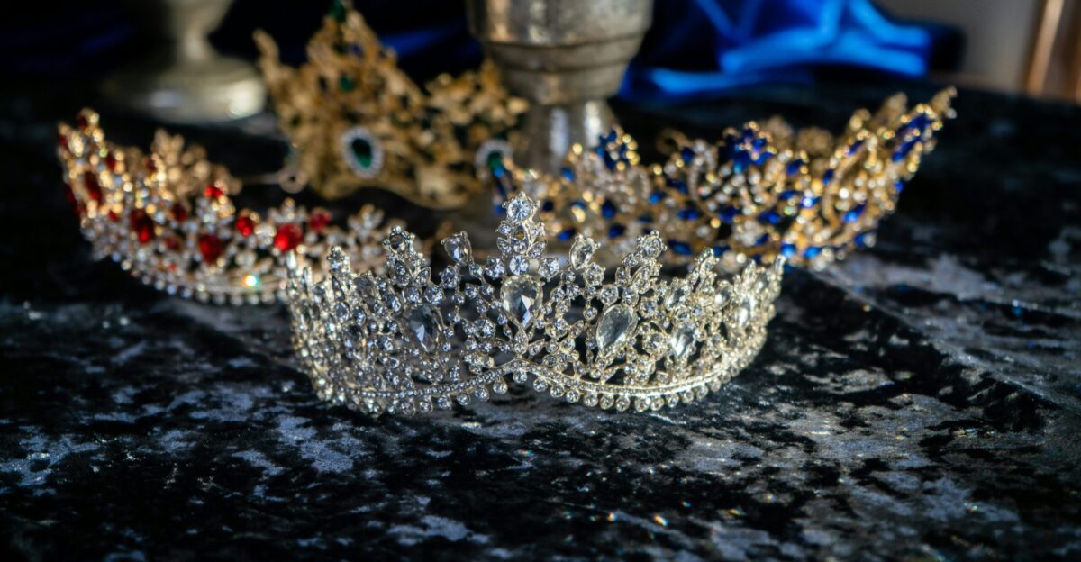 a close up of a crown on a table